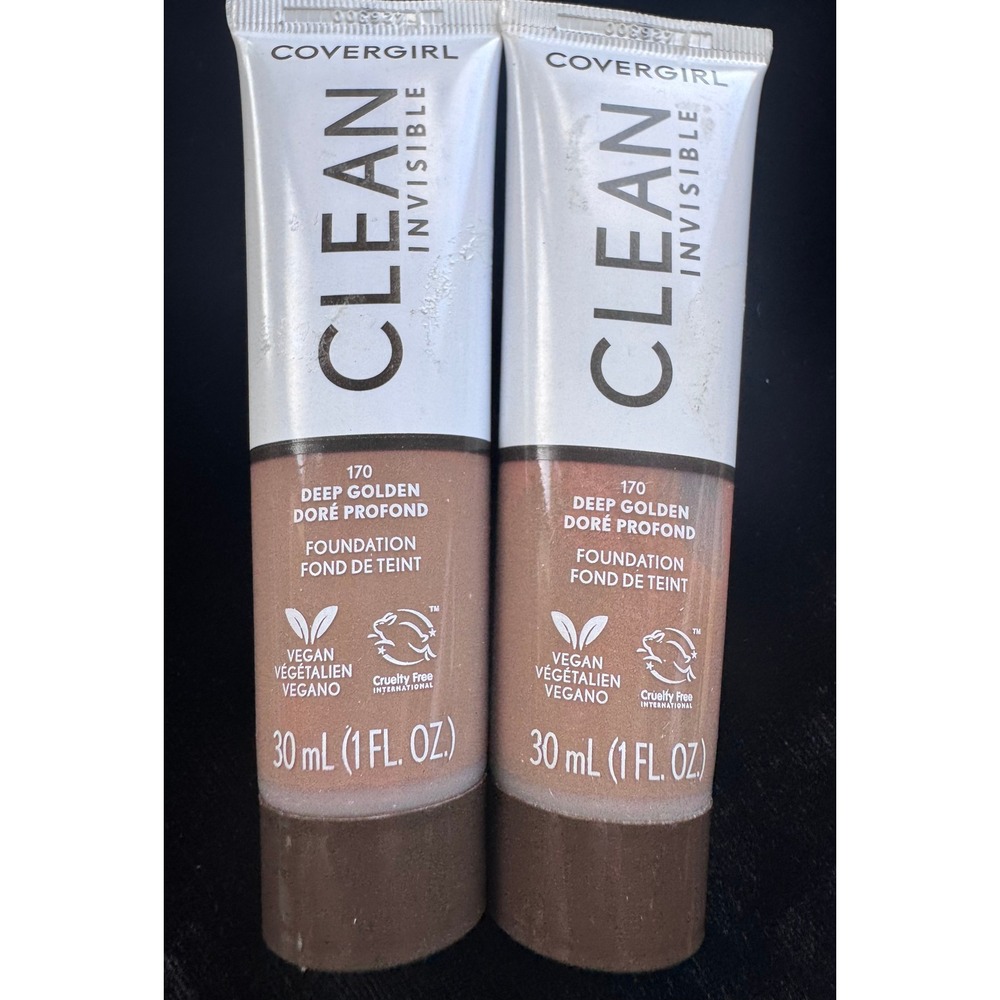 2PK Covergirl Clean Invisible Foundation 170 Deep Golden 1oz Vegan Oil-Free